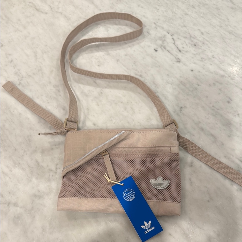 adidas Sacoche Tan Crossbody Bag with Adjustable Strap and Zipper Closure